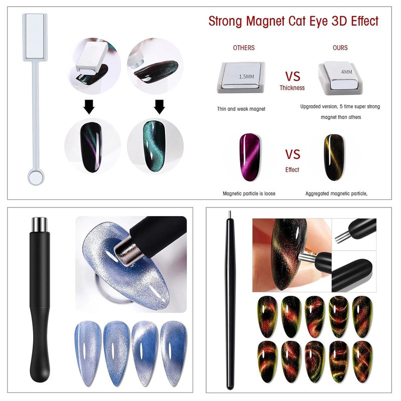 Cat Eye Nail Magnet Tool Set - 38 Pcs Strong Magnetic Gel Polish Tools for DIY Manicure | Nail Art Design Essentials