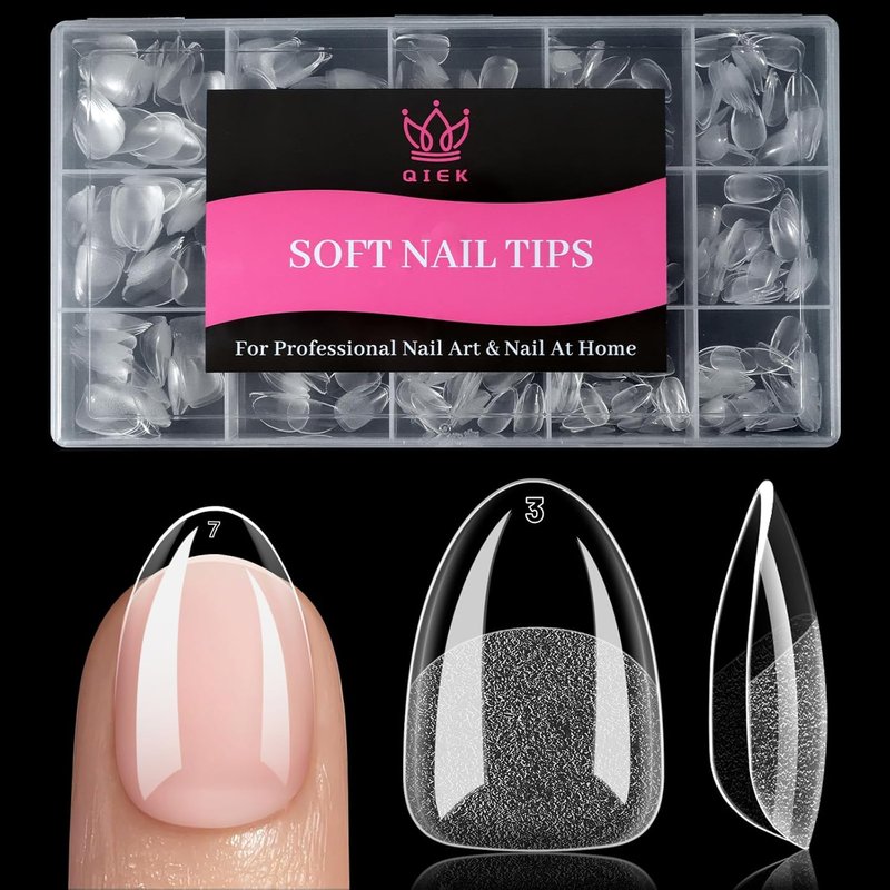 Skiennix Extra Short Almond Fake Nail Tips - 240 PCS Clear Half Matte Press-On Extensions | 15 Sizes for DIY Nail Art