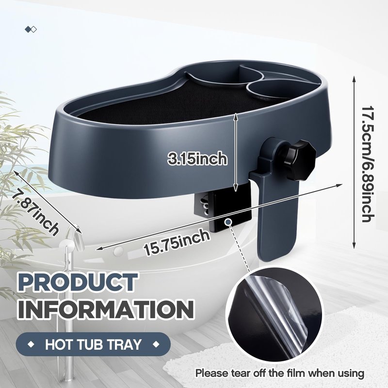 Geelin 2 Pcs Hot Tub Table Tray, Adjustable Aboveground Bathtub Tray with 2 Cup Holder, Between 2'' to 7.5'' Nonslip Hot Tub Accessories Shelf Drinks Snacks Phone Holder for Spa Bathtub (Dark Gray)