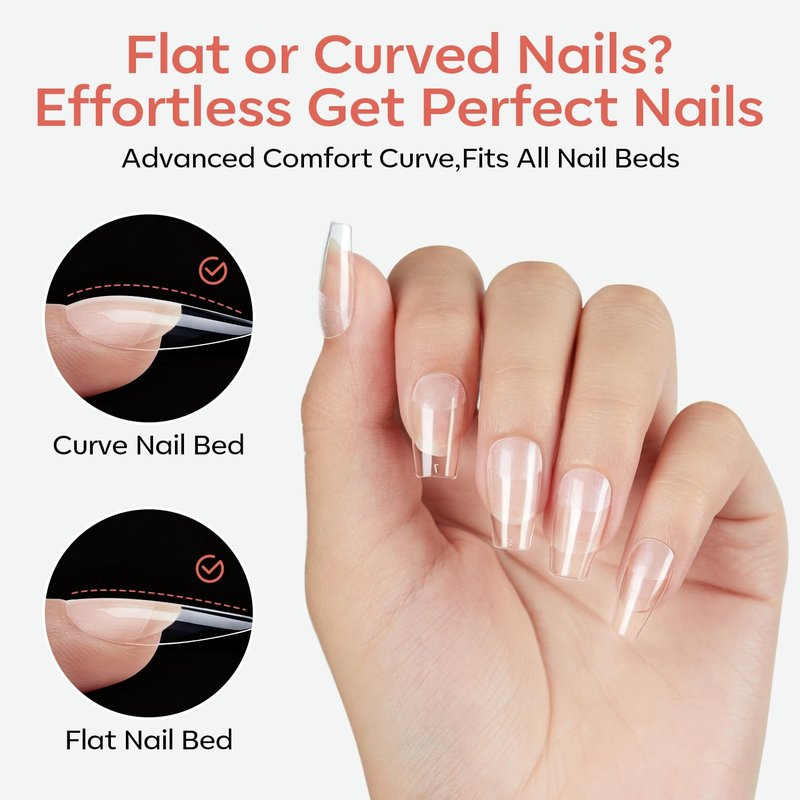 modelones Short Coffin Nail Tips, 360pcs Pre-etched 15 Sizes Clear Fake X Nail Gel Press On Full Cover Half Matte Acrylic Gel Tips for Extension Salon