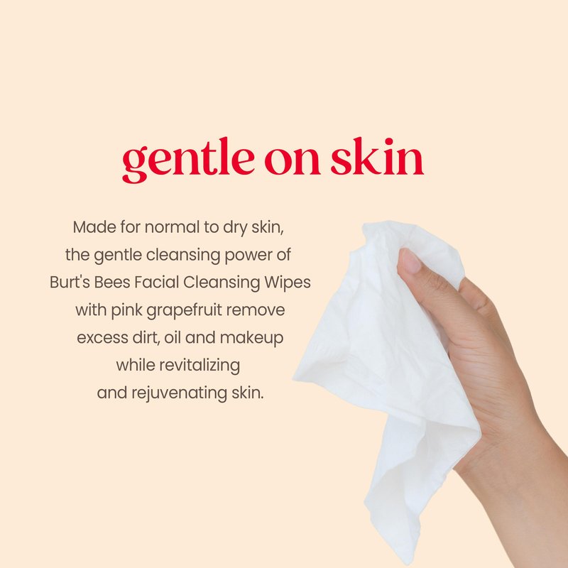 Burt's Bees Pink Grapefruit Face Wipes, for All Skin Types, Hydrating Makeup Remover & Facial Cleansing Towelettes, 30 Ct. (3-Pack)