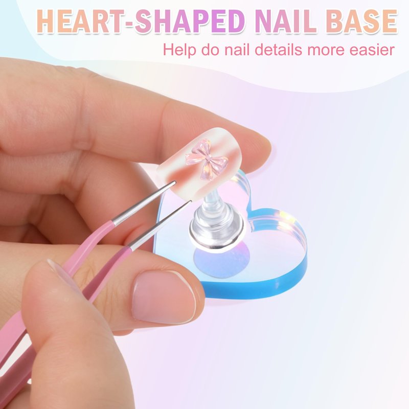 BAGTeck Nail Stand for Press Ons, Nail Holder for Painting Nails, Press on Nail Holder, 1 Heart Shaped Acrylic Magnetic Nail Stands for Nail Art with Double-sided Tape Home Salon DIY Display Supplies
