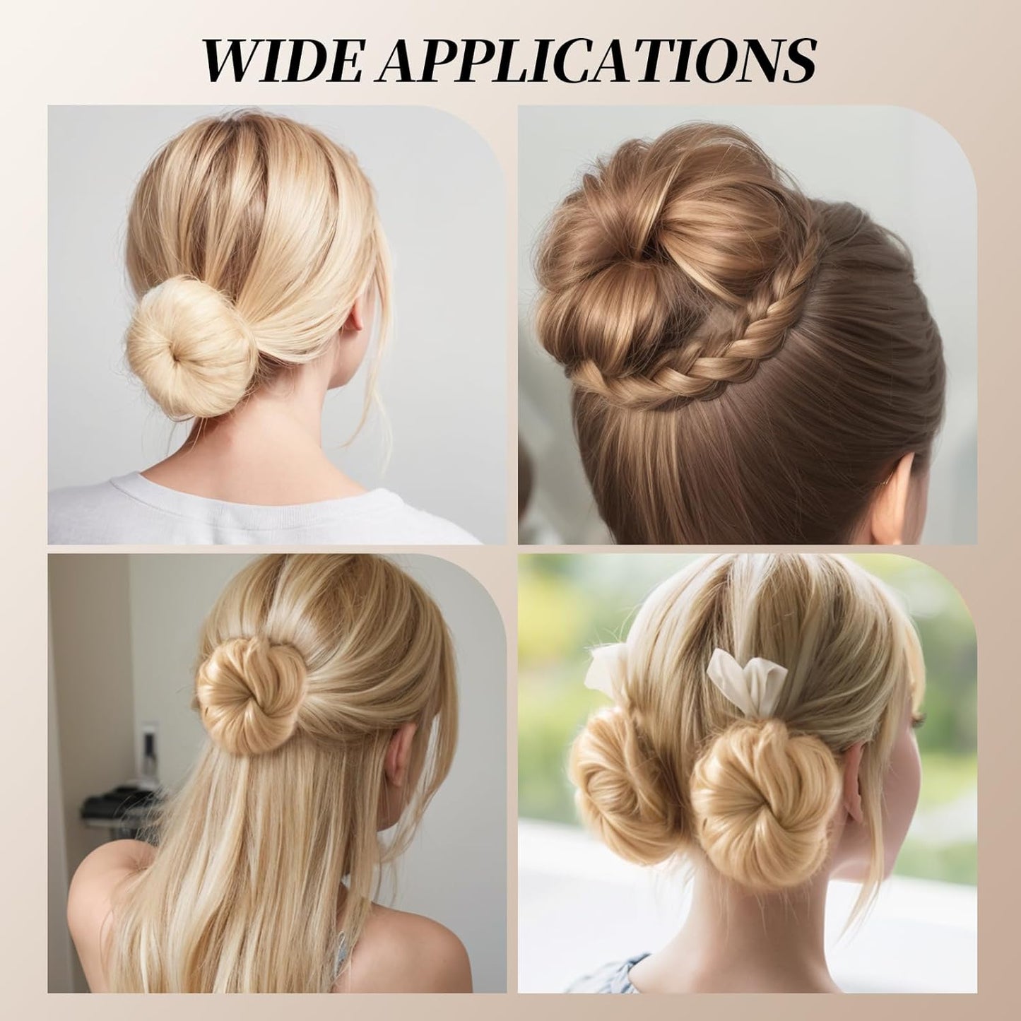 Teenitor Hair Bun Maker Kit - 4 Medium Size Donut Bun Makers with 10 Invisible Hair Nets & Bobby Pins | Beige