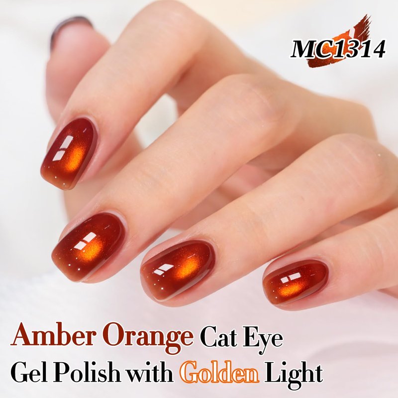 Cat Eye Gel Polish - Double Rhythm Jelly Glass with Holographic Glitter | 15ML Amber Orange