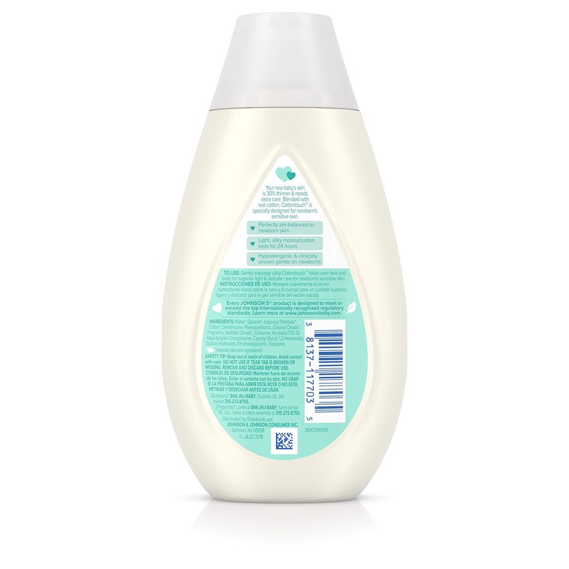 Johnson's Cotton Touch Newborn Baby Face and Body Lotion, Made with Real Cotton, 6.8 fl. oz