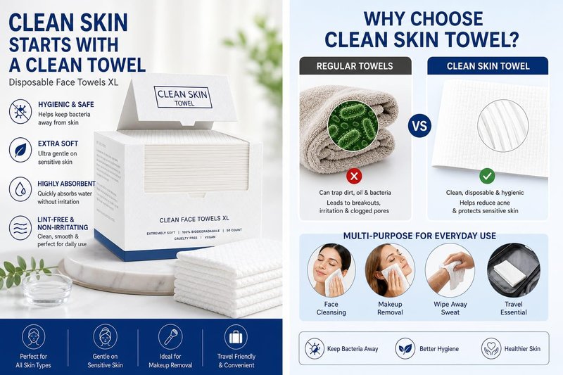 Clean Skin Face Towels XL, Disposable Face Towels,100% Biodegradable, Extremely Soft, Vegan, Facial Towels For Home, Travel & Salon Use. (50 Count)