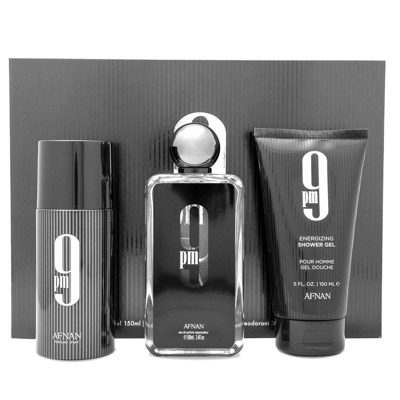 Afnan 9 PM Luxury Perfume Gift Set - Eau De Parfum (3.4 Oz), Deodorant & Shower Gel (5 Oz)