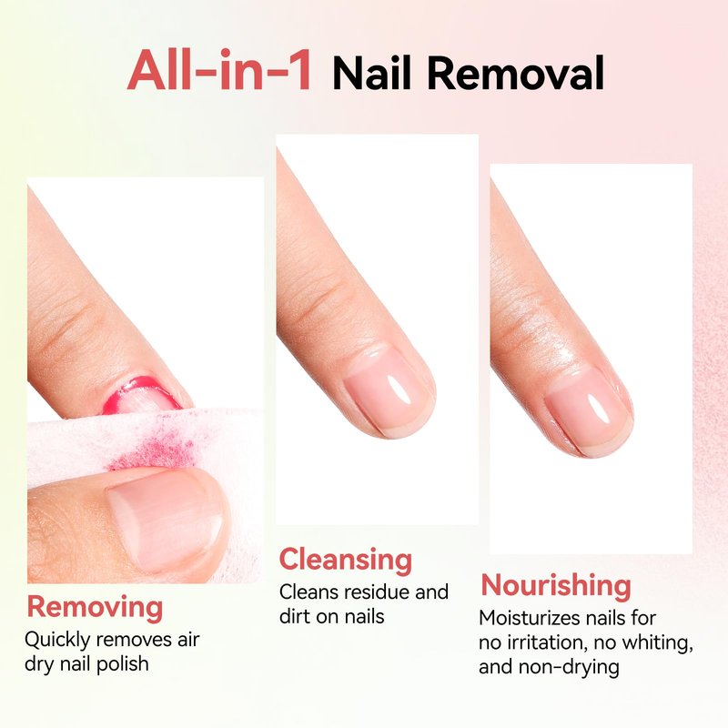 Nailshion Nail Polish Remover Pads, 140 Pcs Travel Fingernail Polishes Wipes in 4 Boxes, Non-Acetone | 3-5s Quick Removal | VE Moisturing, Lint-free Handy Wipes to Clean Polish, Watermelon Scent