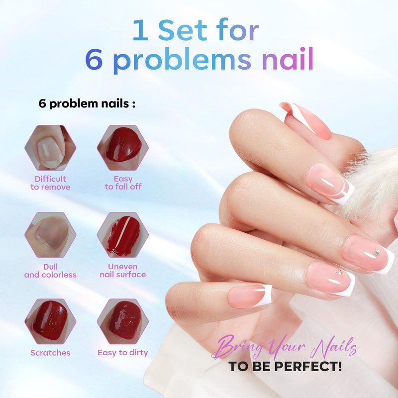 Modelones Gel Top Coat - 15ml Super Shiny Base & Top Coat Set with Christmas Nail Stickers