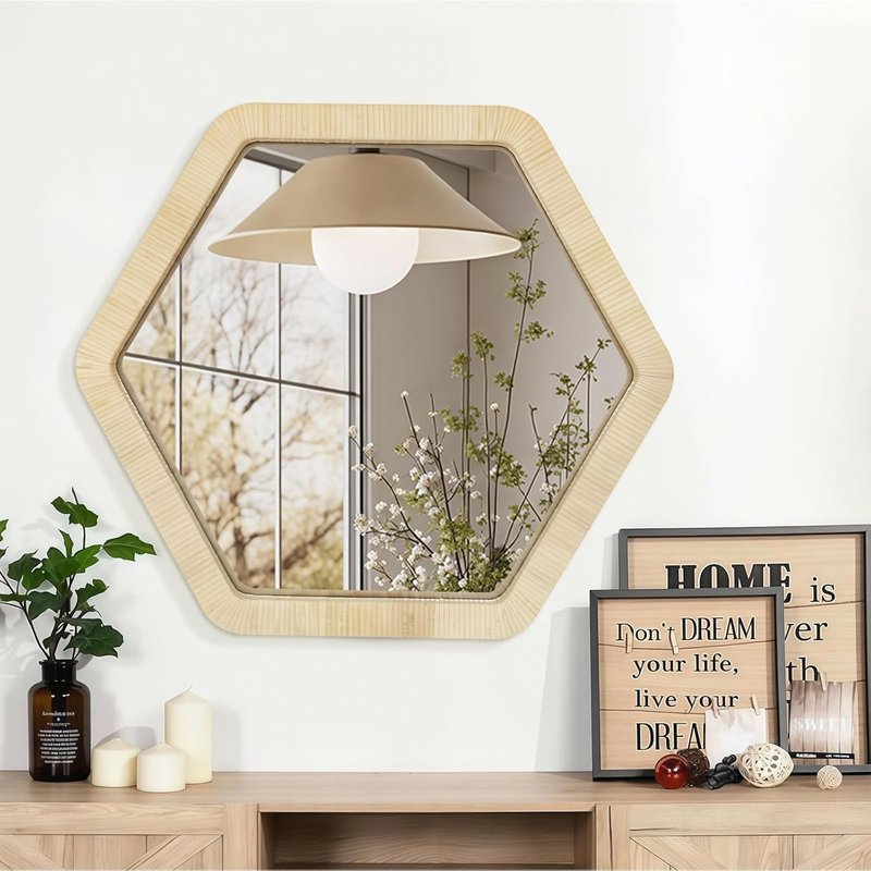 Rattan Wicker Wall Mirror - 30 Inch Boho Rustic Decor with Handmade Frame | Ideal for Bathroom, Nursery, Living Room