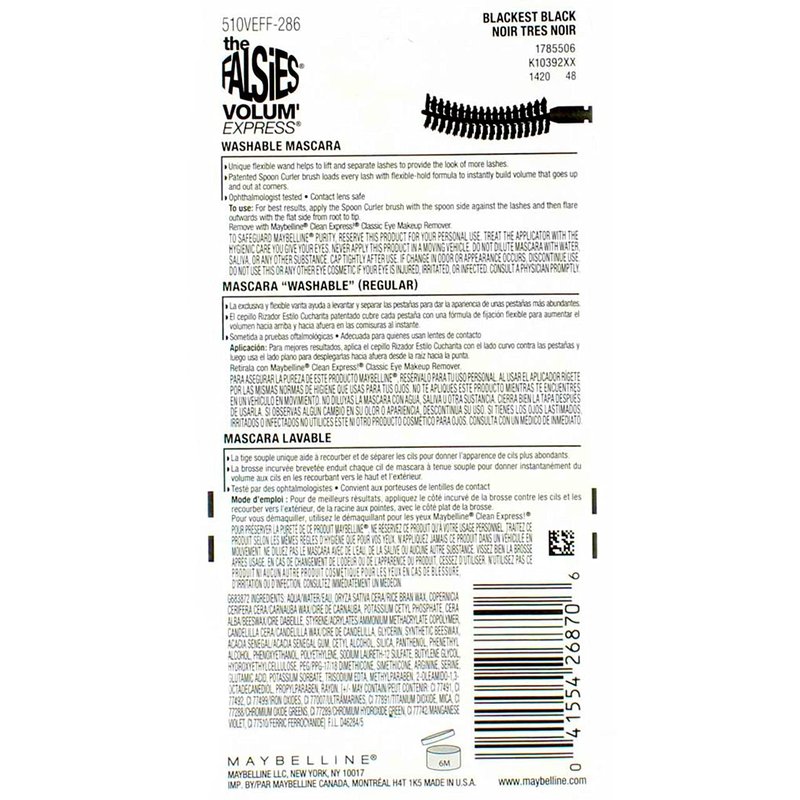 Maybelline New York Volum' Express Falsies Flared Mascara - Blackest Black, 1 Count for Dramatic Volume