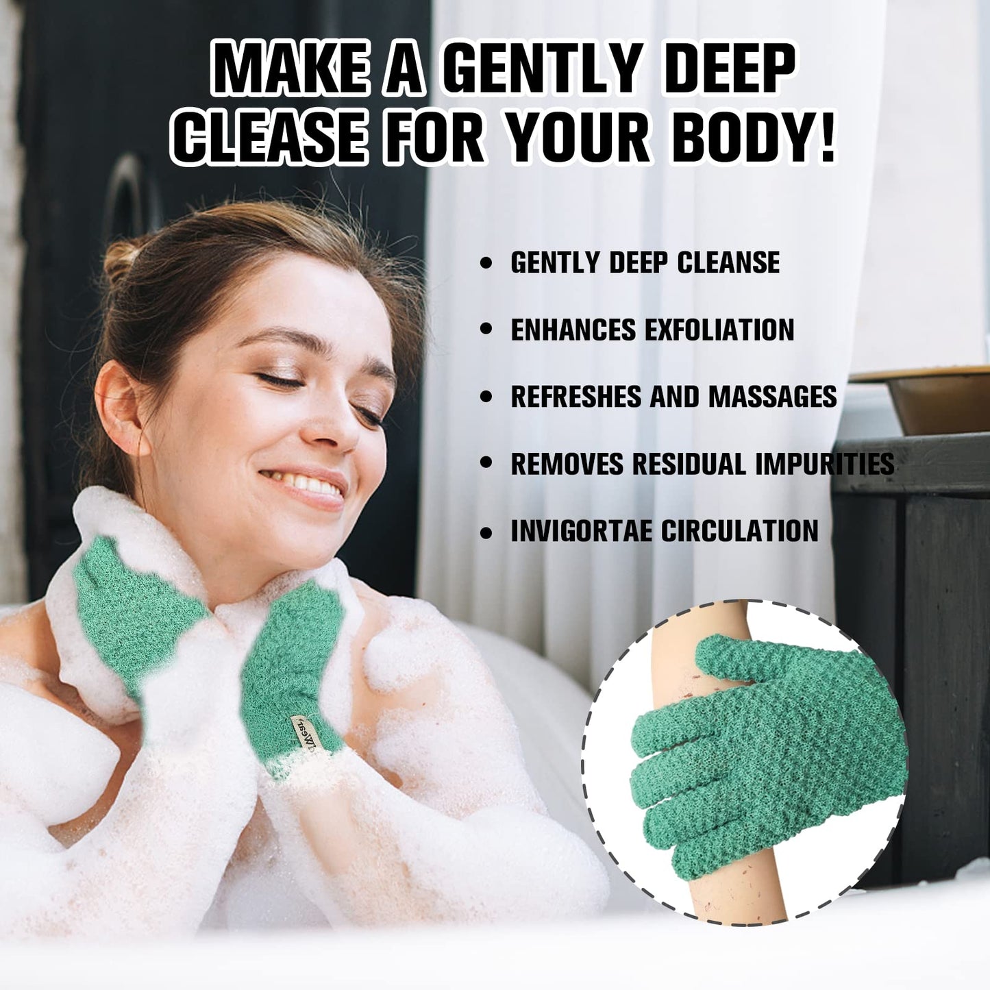 Evridwear Exfoliating Recycled Yarn Eco-Friendly Bath Gloves for Shower, Spa, Massage and Body Scrubs, Dead Skin Cell Remover, Ingrown Hair, Scratching, Gloves with Hanging Loop (1 Pair Heavy Glove)
