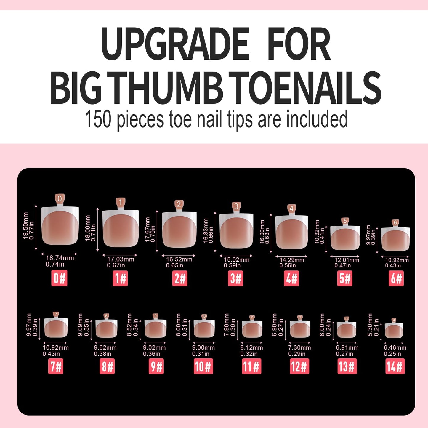 Vansiho 150 pcs French Tip Toe Nail Tips Press on, Brown White French Tips Toenail Press on Square for Women, Soft Gel Fake Toe Nails, Acrylic Nails Soak off Toe Nail Home DIY 15 Sizes