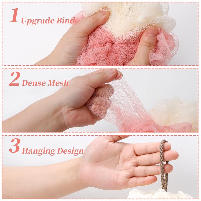 FARMOGA Bath Loofah Sponge Back Scrubber Shower Sponge Soft Mesh Exfoliator Pouf Shower Ball Bath Sponges for Women and Men Bath Accessories