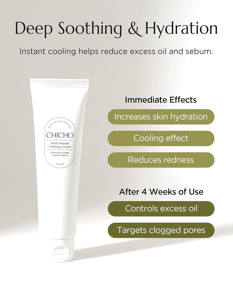 CHICHO Calming Gel-Cream - 68.8% Heartleaf & 6-Cica Moisturizer for Sensitive Skin | Vegan, 2.37 fl oz