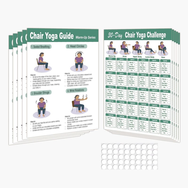 Chair Yoga Poster for Seniors | Set of 5 Illustrated Guides & 30-Day Challenges for Mobility, Balance, Flexibility