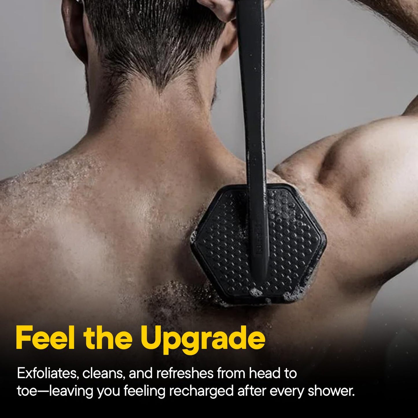 TOOLETRIES The Scrub King Complete Silicone Shower Set for Men Includes Back Brush, Body Cleaner, Face Scrubber, Scalp Massager with Adhesive Hooks and Holder, Full Body Bath Kit - Charcoal