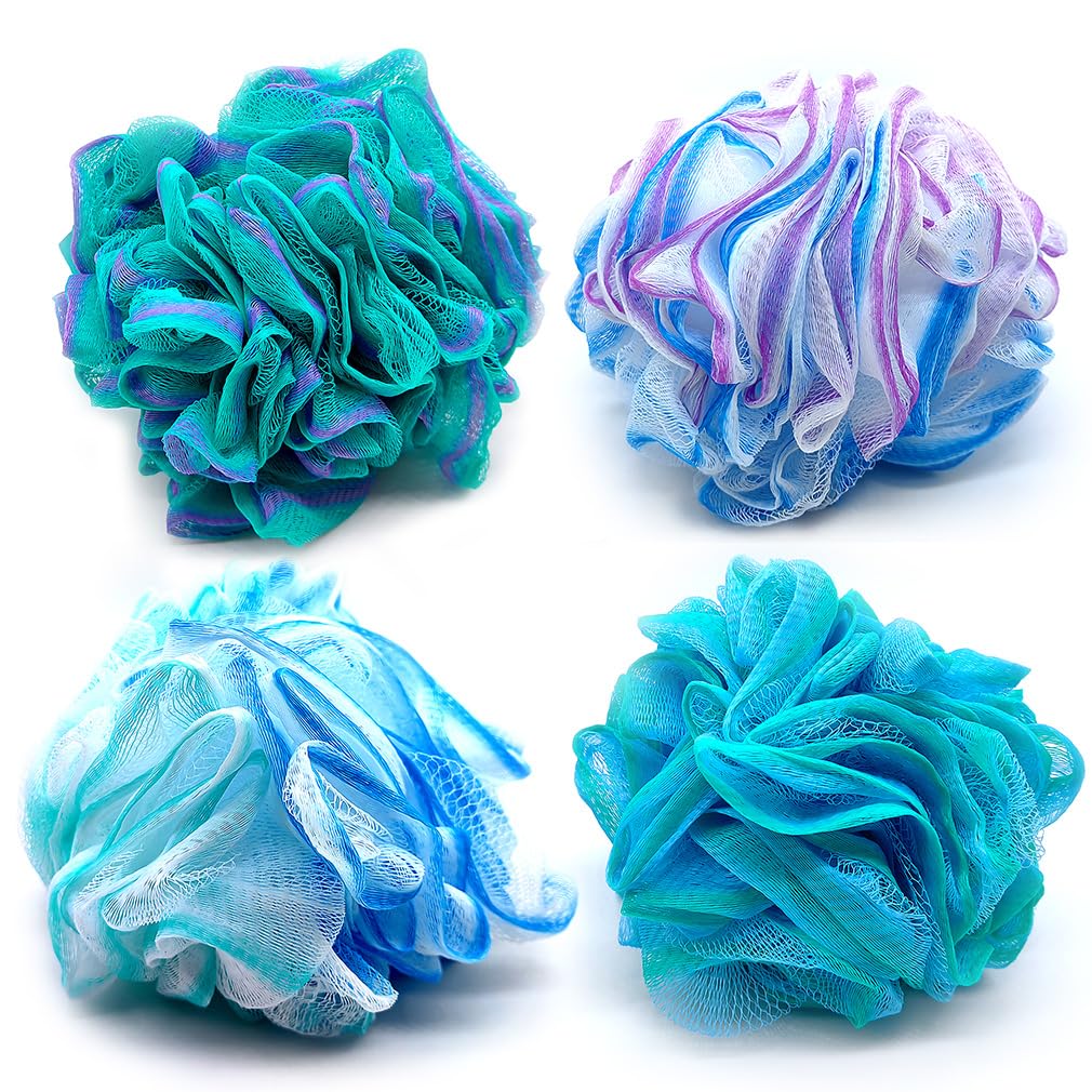 Zooshine 4 Pack Bath Sponge for Shower, 75g Shower Sponge Exfoliating Cleaning Bath Loofa Body Scrubber Balls for Women Men Kids Washing