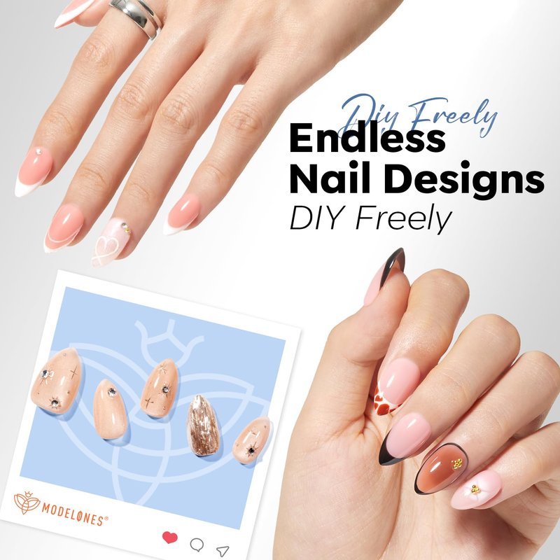 modelones Gel Nail Tips 3D Gel Kit Rhinestone Glue, 360pcs Pre-Etched Clear Fake Nails Press On Full Cover Half Matte 15 Sizes Acrylic Tips for Extension Salon