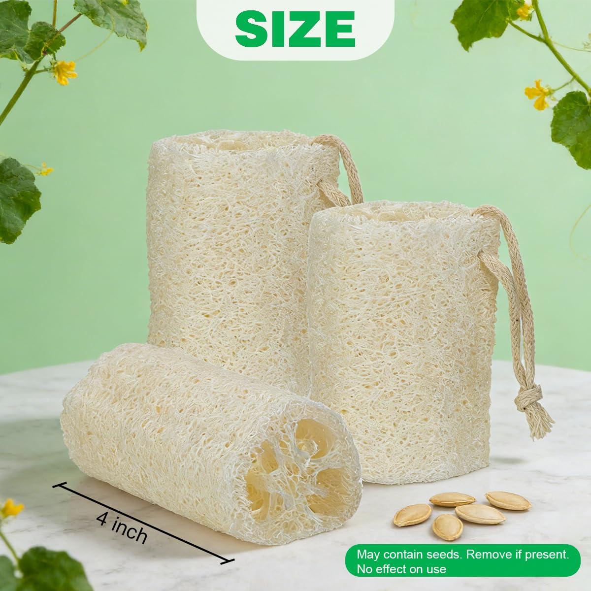 pisdoplop Natural Loofah Exfoliating Body Sponge Scrubber, Plant-Based Organic Loofa Luffa for Men & Women Skin Care Bath Shower Cleaning Back & Face, Natural Sponges for Dishes, Pack of 4