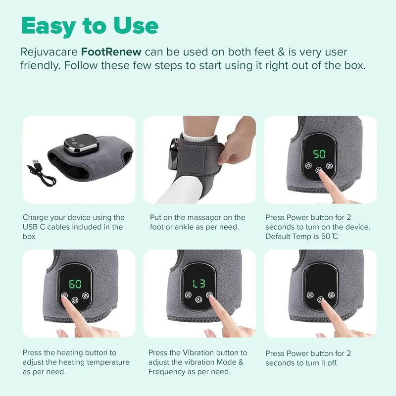 Rejuvacare Foot Renew Massager - Triple Method Relaxation Support for Feet & Ankles | Home Use, 1 Piece