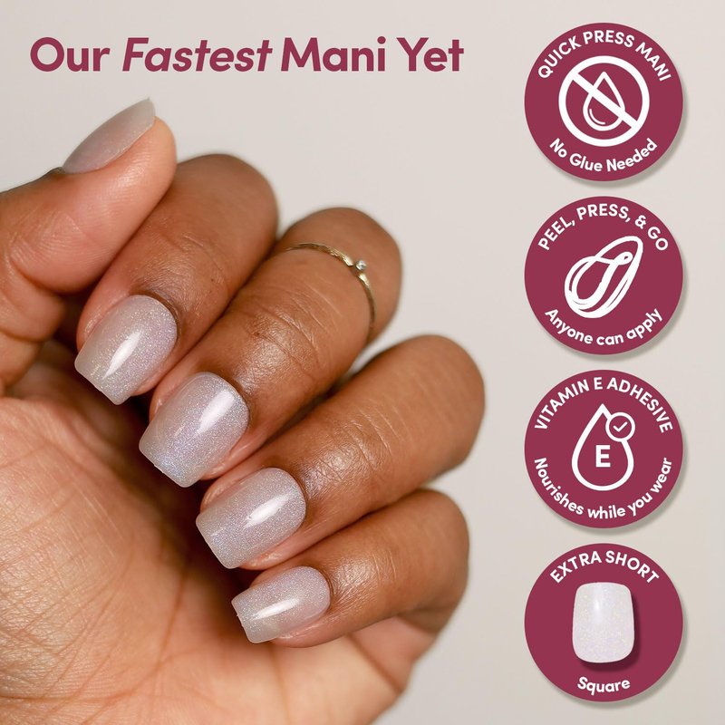 Glamnetic Quick Press Mani - Mess-Free Press-On Nails | Square Extra Short, Salon Quality, 15 Sizes - 30 Nail Kit