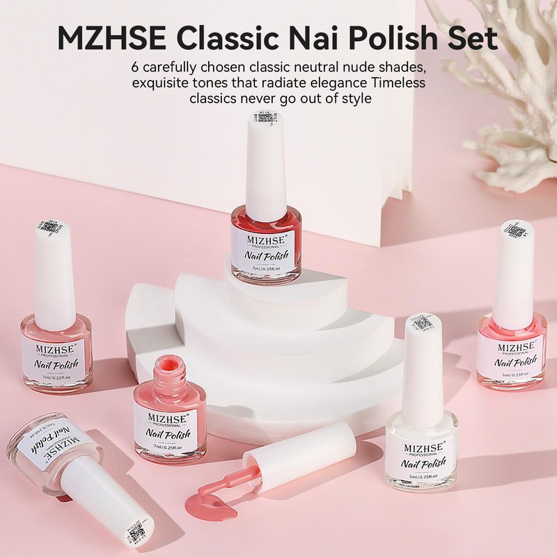 MIZHSE Quick Dry Nail Polish Set: 6 Classic Nude Colors Collection Milky White Nude Pink, Regular Nail Lacquer Fingernail Manicure DIY Nail Art Salon Gift for Women Girls