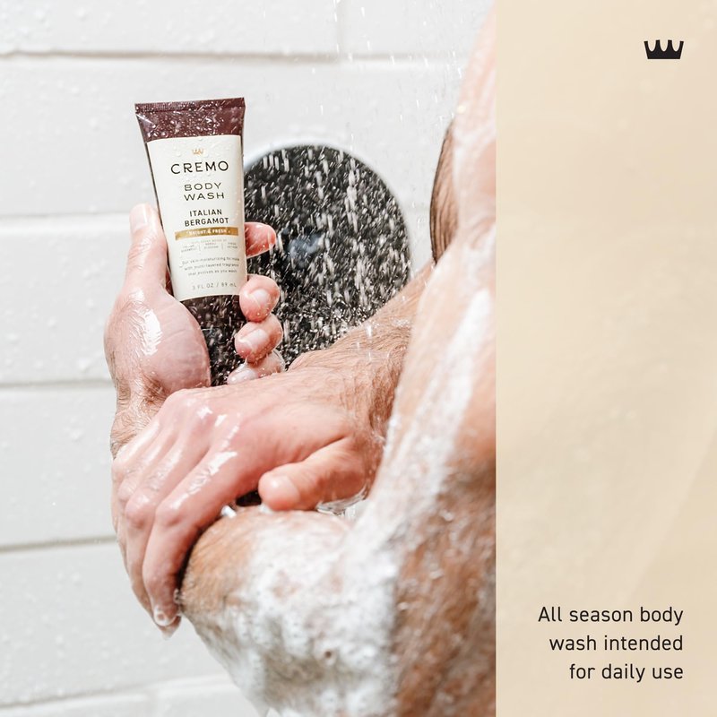 Cremo Rich-Lathering Italian Bergamot Travel Size Body Wash Men, Notes of Italian Bergamot, Neroli Blossom, and Fresh Vetiver, 3 Fl Oz Travel Essentials