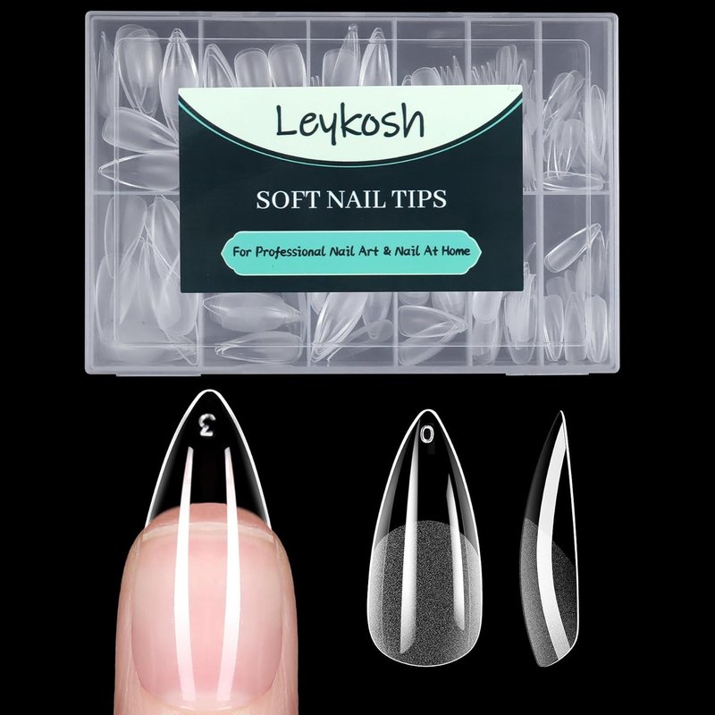 Medium Stiletto Nail Tips - 216pcs Acrylic Soft Fake Nails | Full Cover Matte Clear Press-On for DIY Manicure, 12 Sizes