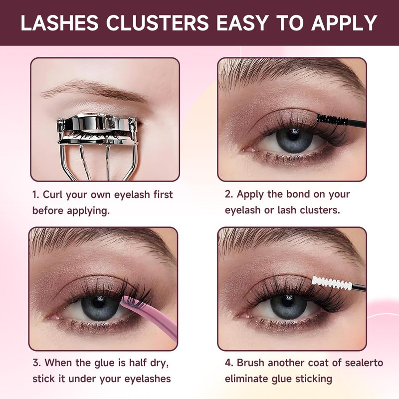 DIY Lash Clusters Kit, 640 Pcs Lash Extension Kit 9-16mm Individual Lashes D Curl Fluffy Wispy False Eyelashes with Lash Bond and Seal, Lash Tweezers for Self Use (30D&40D&50D&60D, 0.07D, 9-16mm, Kit)