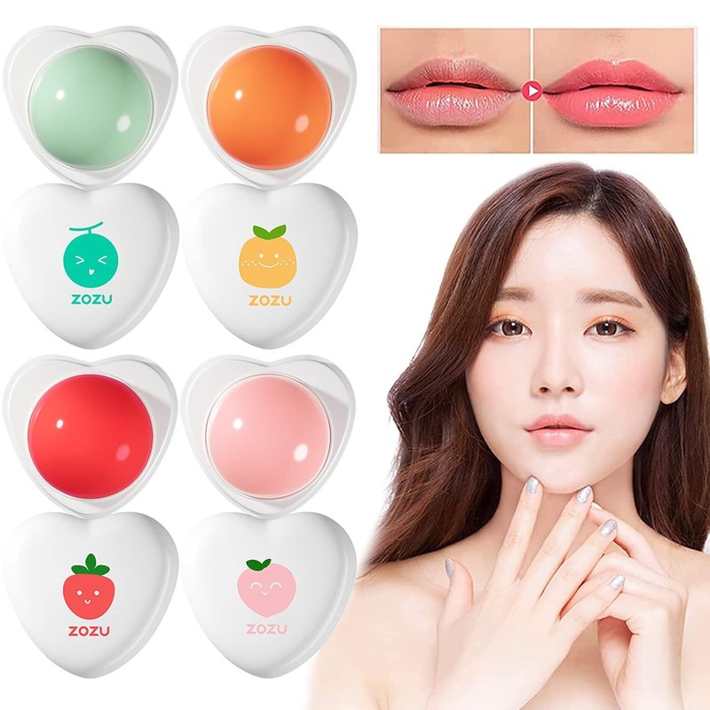 4Pcs Fruit Lip Balm Set - Natural Organic Lipsticks, Long Lasting Nutritious Moisturizer, Citrus, Peach, Strawberry, Cantaloupe Flavors
