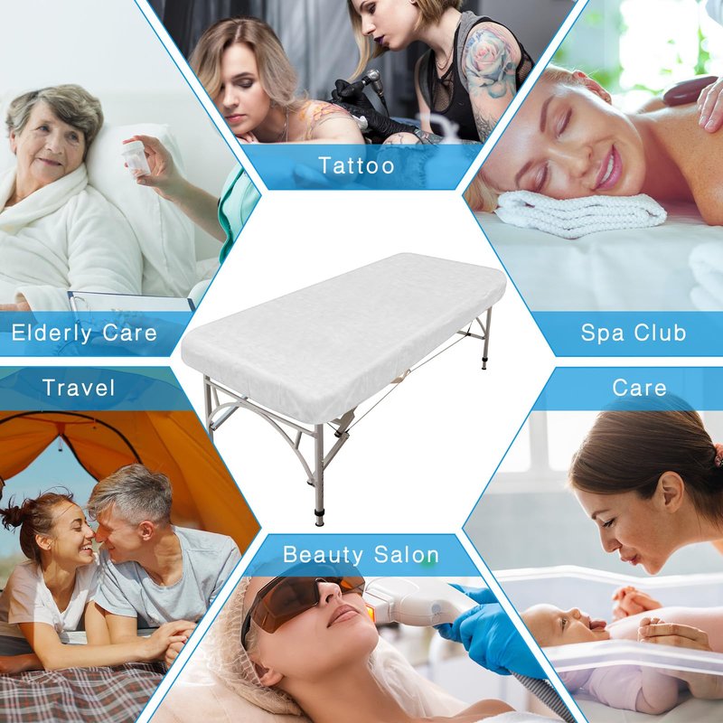 Oudain 50 Pcs Disposable Fitted Sheets with Elastic, Waterproof Oilproof 39 x 87'' Disposable Massage Bed Sheets Covers for Spa Beauty Salon(White)