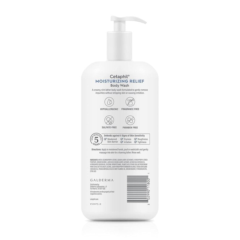 Cetaphil Moisturizing Body Wash - Gentle Relief for Sensitive Skin | 20 oz Hypoallergenic Formula