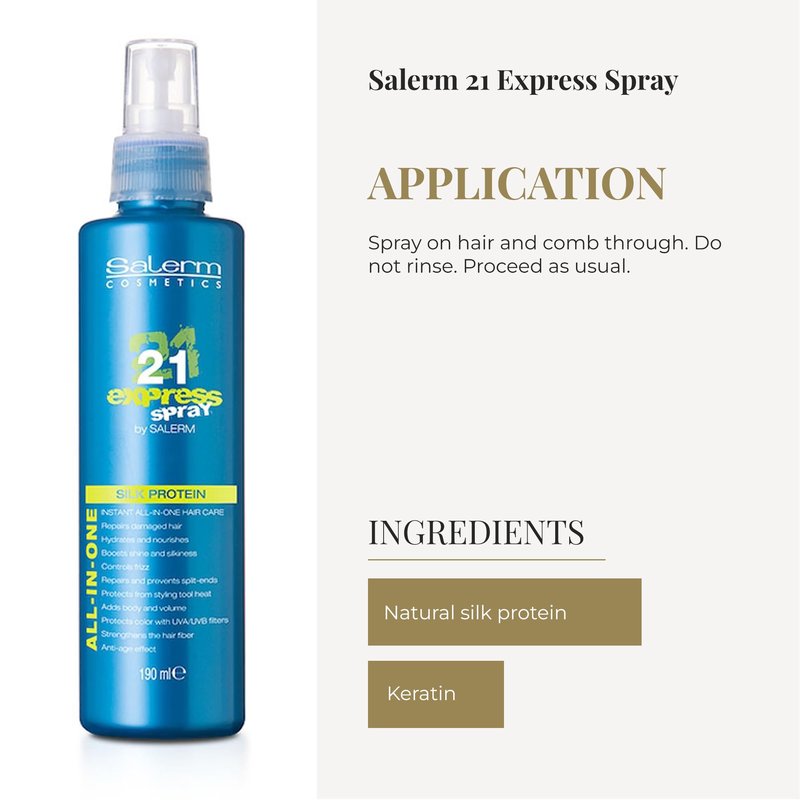 SALERM - Leave-In Mask 21 Express Spray - 190 ml - with Silk Protein - Repairs Damaged Hair - Hydrates Hair - with Heat Protector for Hair - Frizz Control