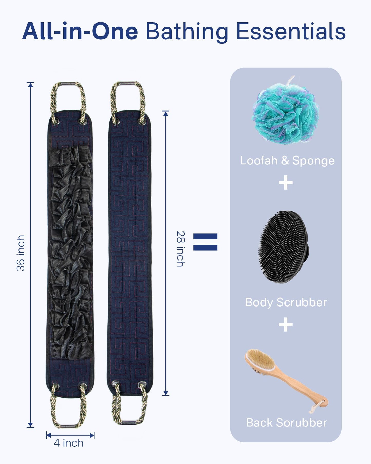 Yiclick Back Scrubber for Shower, Exfoliating Washcloth Towel with Handle, Body Scrubber Exfoliator, Bath Sponge Loofah Luffa, Back Washer Wash Cloth for Men Women, Korean Exfoliate Body Scrub