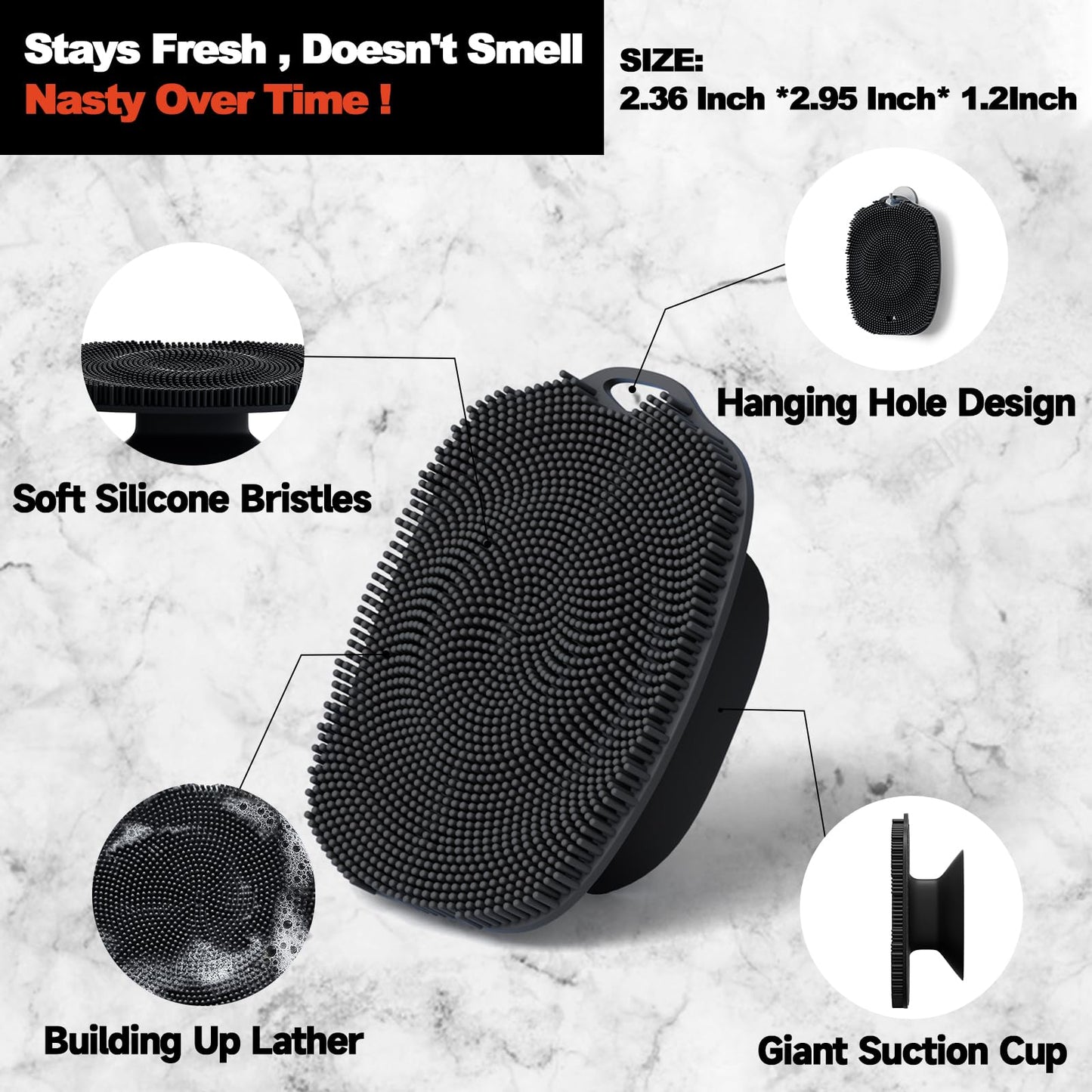 ARIOSOX 2 PCS Face Scrubber, Soft Silicone Face Exfoliator with Suction Cup for Man and Women Deep Skin Clean, Gentle Facial Cleaning Brush Suitable for All Sensitive Skin (Black)