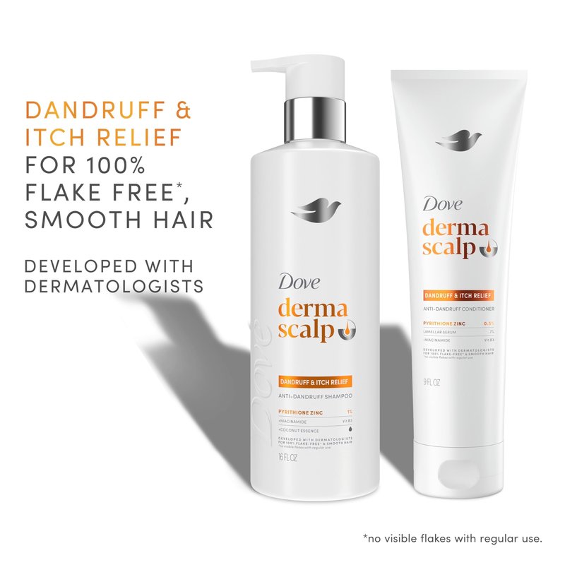 Dove Derma Scalp Dandruff & Itch Relief Shampoo 1 ct with Pyrithione Zinc, Niacinamide and Coconut Essence for Flaky, Itchy Scalp Relief 16 Fl oz