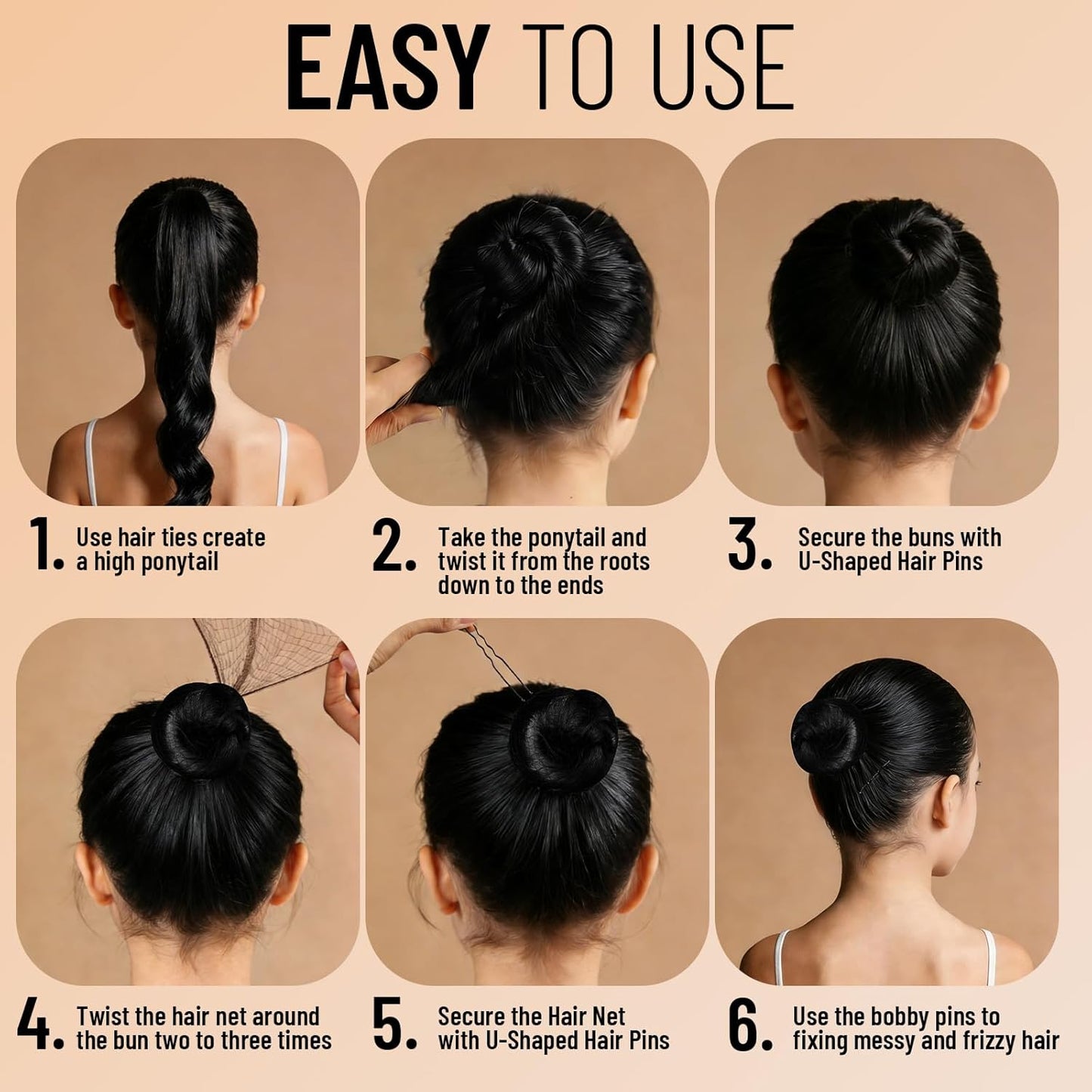 YGDZ Hair Bun Accessories for Kids, Ballet Dance Stuff with Black Invisible Hair Nets for Buns, Bobby Pins, Hair Pins, Elastic Hair Ties, Dance Competition Must Haves for Ballet Girls, Women, Black