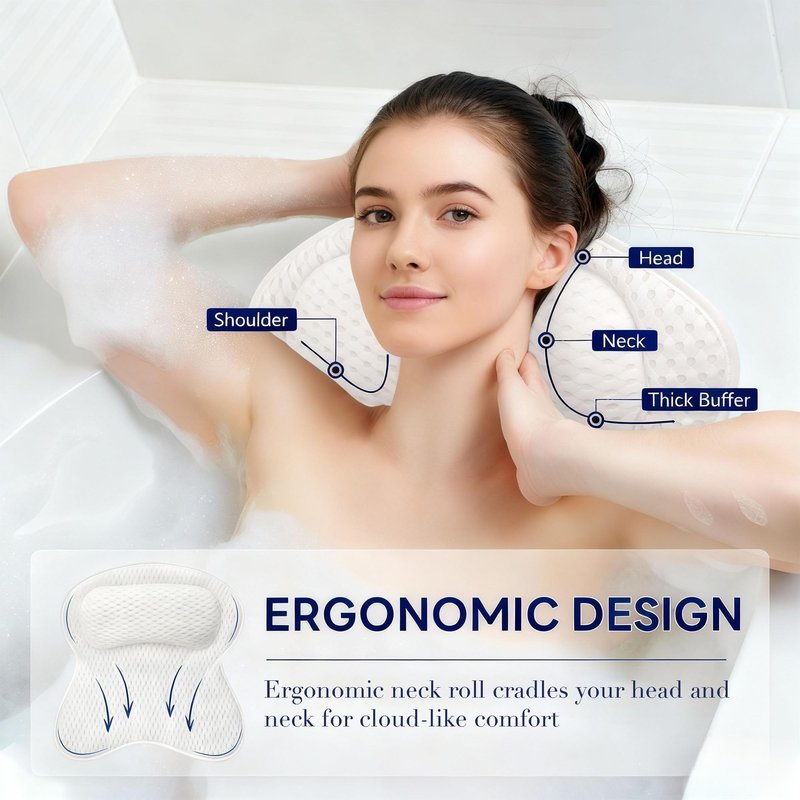 LDJDSDS Luxury Bath Tub Pillows for Head and Neck, 4D Breathable Air Mesh Bath Pillow with Non-Slip Suction Cups, Ergonomic Back Support Spa Gifts with Silk Eye Mask