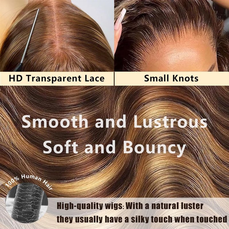 Skiennix 30-Inch Honey Blonde Ombre Body Wave Lace Front Wig - 220 Density, Pre-Plucked, 13x6 HD Lace