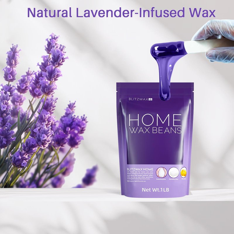BLITZWAX Lavender Hard Wax Beads for Hair Removal - 1lb Coarse Hair Formula - Painless Wax for Sensitive Skin, Face, Full Body, Bikini - At-Home Waxing Beads for Women Men