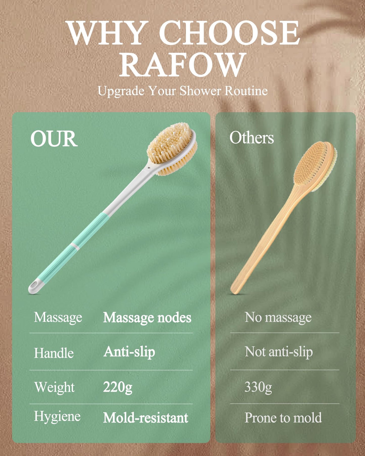 Shower Brush for Massage Dry Brushing: Back Scrubber for Shower with 18.1 in Anti Slip Long Handle - Bath Body Brush for Lymphatic Drainage Exfoliator Improving Skin Health for Women Men Elderly Green