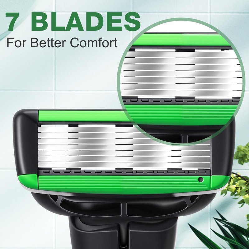 Leriton 34 Pcs Shaving Kit for Men Disposable Men's Razors Set Refillable 7-blade Razors Travel Shave Set Designed for Sensitive Skin, 2 Handle and 32 Razor Blade Refills