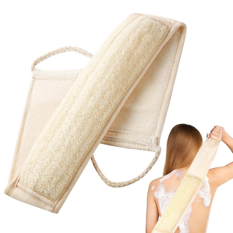 houlishu 1 Pc Natural Loofah Back Scrubber - Double Handles Exfoliating Bath Sponge, Bath Sponge, Body Scrub, to Clean Your Body Deeply, Shower Loofah Scrubber for Men and Women