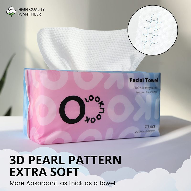 LOOKNOOK Disposable Face Towel, 50% Thicker, Soft for Sensitive Skin, Multipurpose Cleaning Cloth, 70 Count, 6 pack