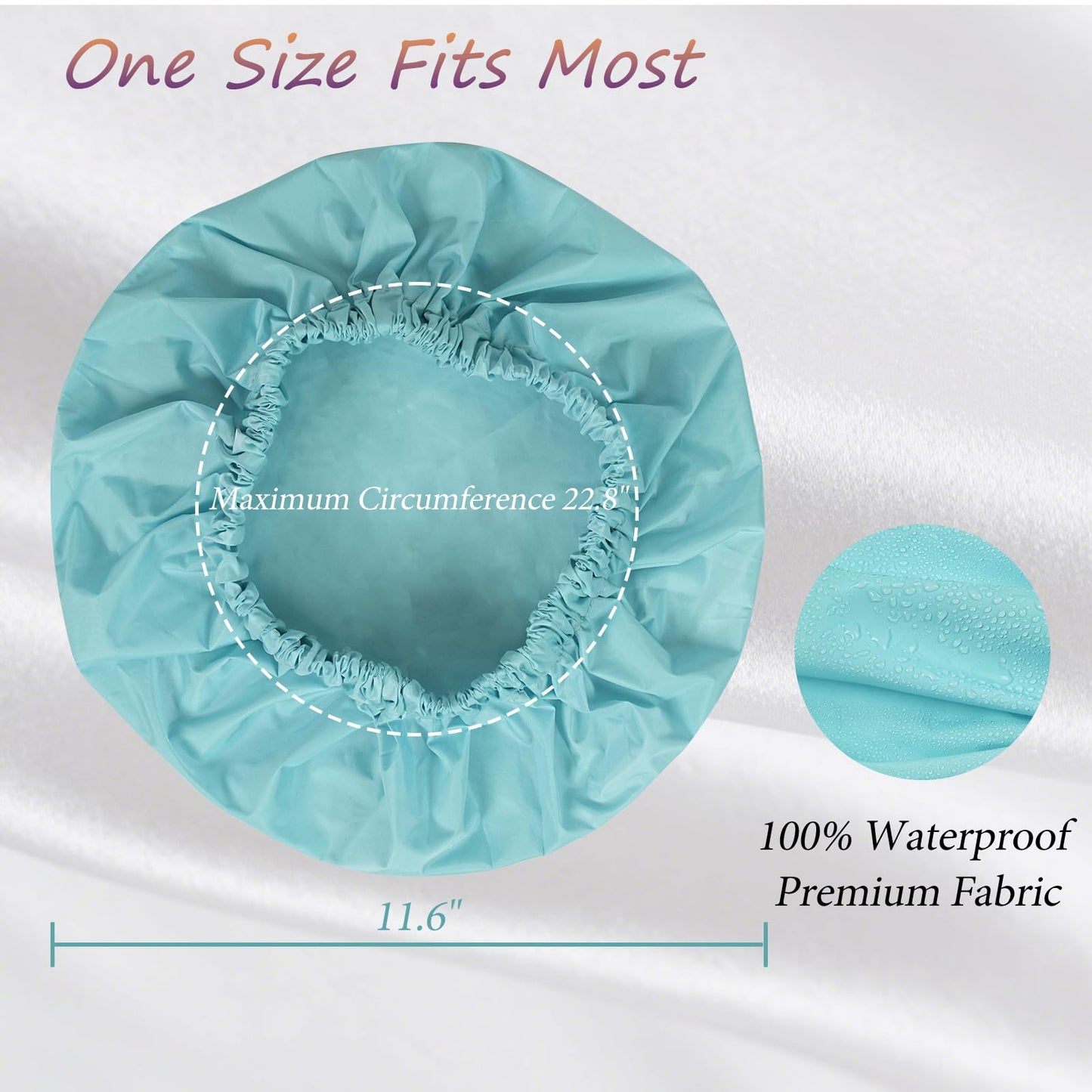 TUVATU Reusable Shower Cap for Women – Large Waterproof Satin Shower Bonnet for Long, Curly & Braided Hair, Washable Bath Hair Cover, Aqua