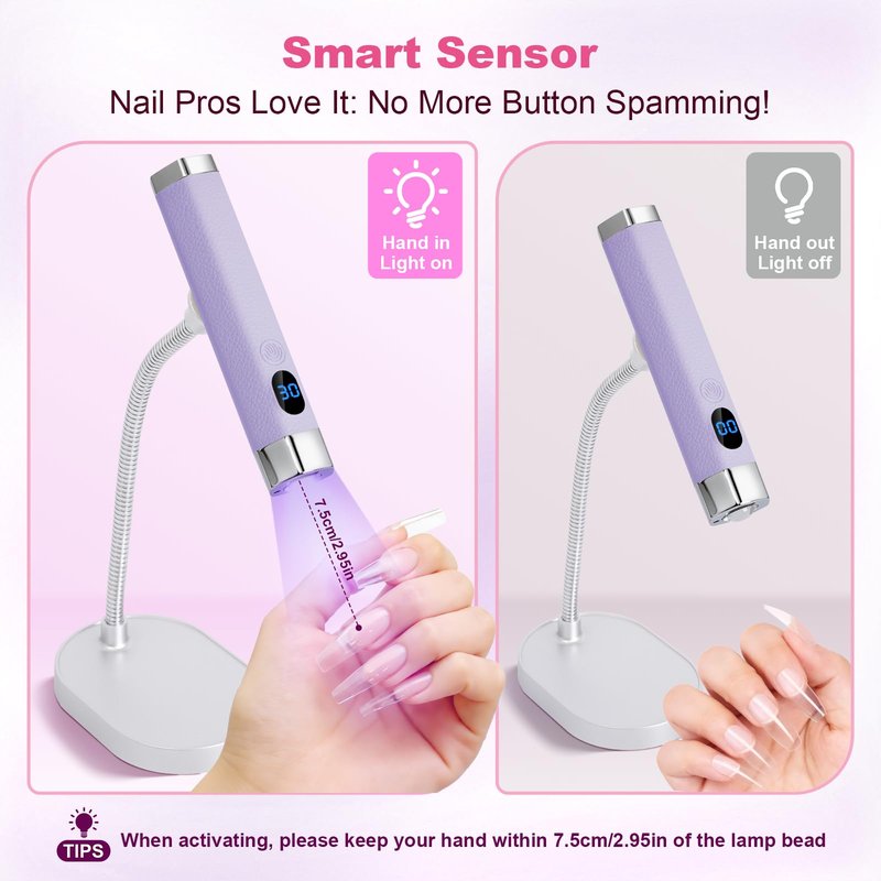 Lynsalene Handheld Mini Nail Lamp,Portable Flash Cure Light with Upgraded Magnetic Stand & Smart Sensor - Rechargeable Nail UV Light Fast Curing Gel Nails at Salon,Home & Travel (Purple)