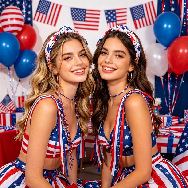 Regine Switzerland Patriotic Knotted Headband - Red, White & Blue Star Print | Comfortable Non-Slip Hairband for Women