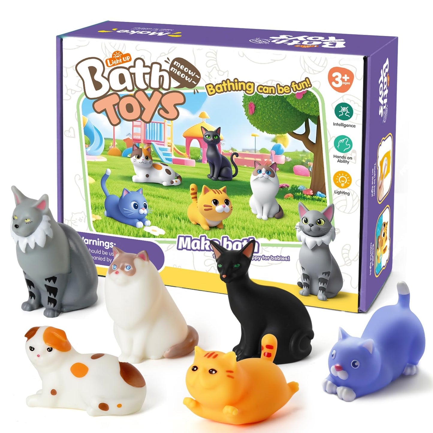 VIBOYLAR Bath Toys for Kids 1-3, 6 PCS Light-Up Cat Bath Toy Set, Baby Toddler Bath Toys, Bathtub Pool Bath Toy for Kids, Christmas Birthday Gifts for Boys & Girls Ages 1 2 3+ Years Old