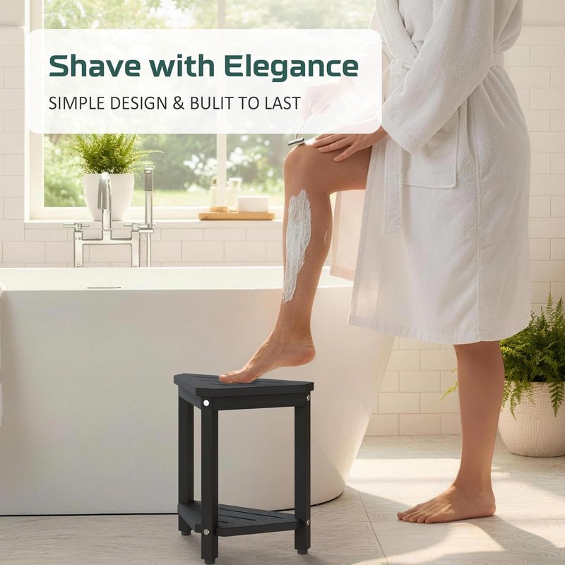 Regine Switzerland Shower Stool - 14in Waterproof Corner Bench with Storage Shelf | Ideal for Shaving Legs